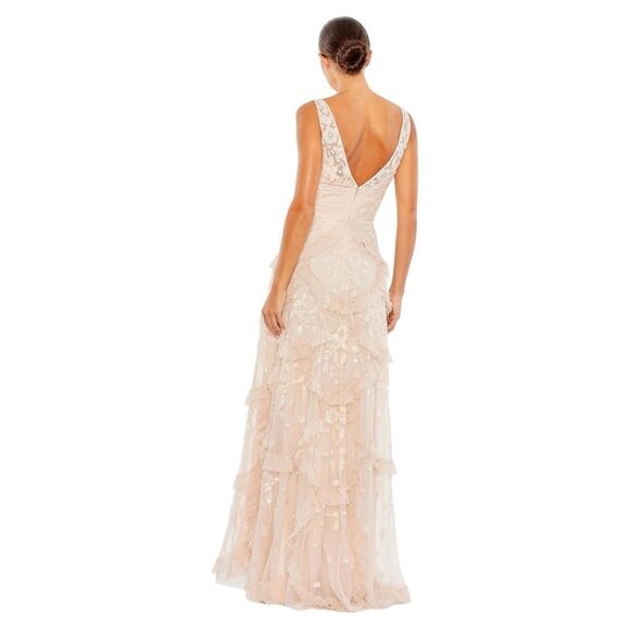 Mac Duggal WMNS 12 Blush Sequined Scallop Ruffle Tiered V Neck Gown Flirty Fun - Picture 12 of 12